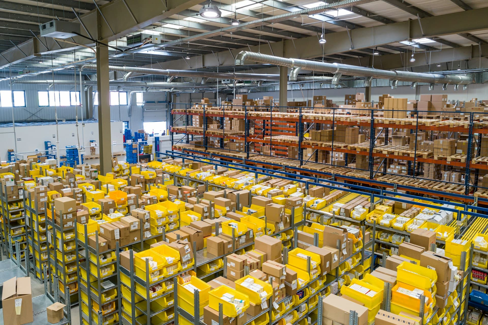 Modern logistics warehouse prepared for parcel and freight dispatch