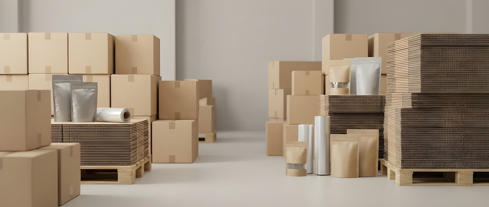 Parcel boxes and packing supplies staged for shipment preparation